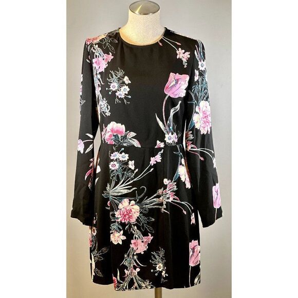 Leith Floral Long Sleeve Dress in Black Size M - Picture 1 of 5